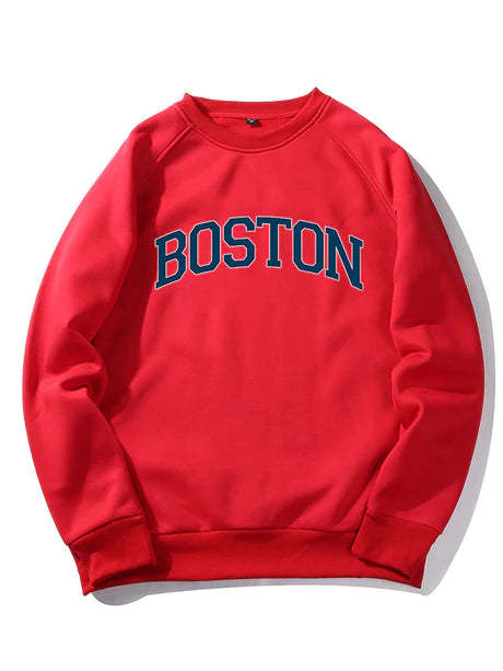 Boston Letter Print Raglan Sleeves Sweatshirt-Vacay Outfit