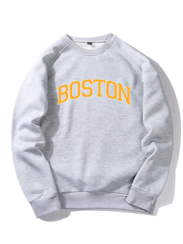 Boston Letter Print Sweatshirt-Vacay Outfit