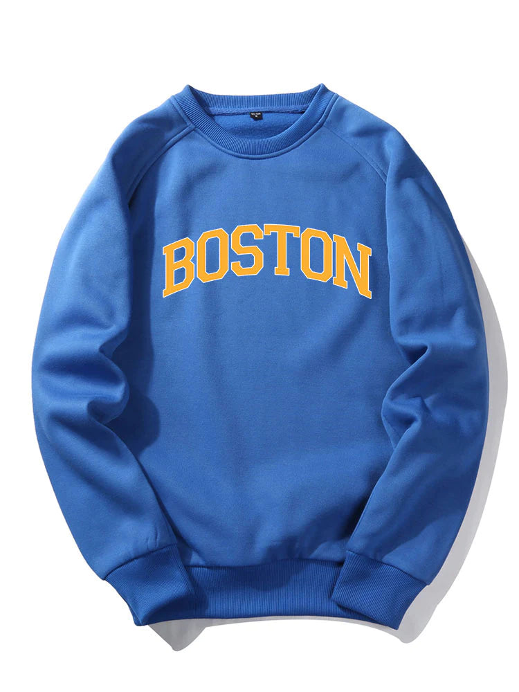 Boston Letter Print Sweatshirt-Vacay Outfit