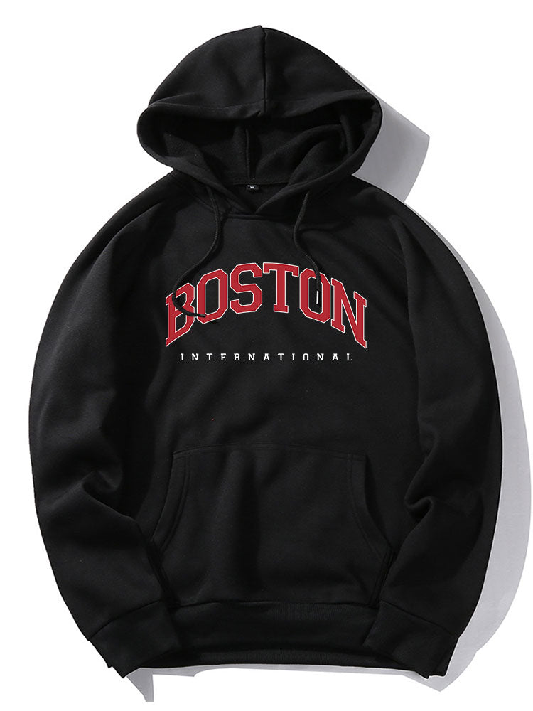 Boston Letter Print Hoodie-Vacay Outfit