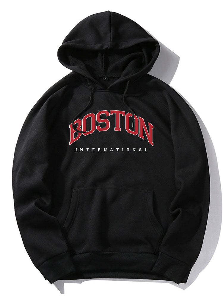Boston Letter Print Hoodie-Vacay Outfit