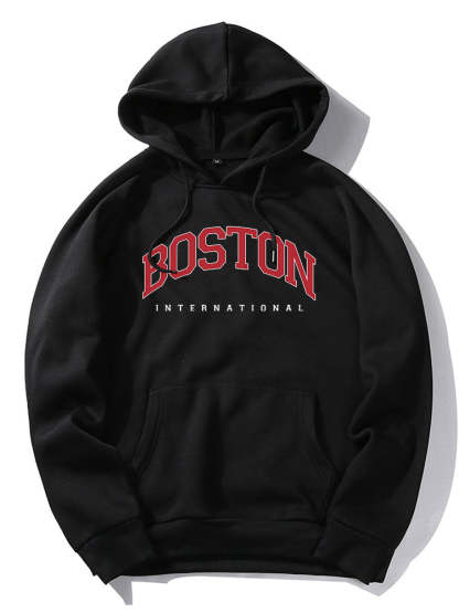 Boston Letter Print Hoodie-Vacay Outfit