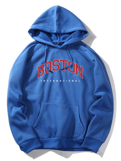 Boston Letter Print Hoodie-Vacay Outfit