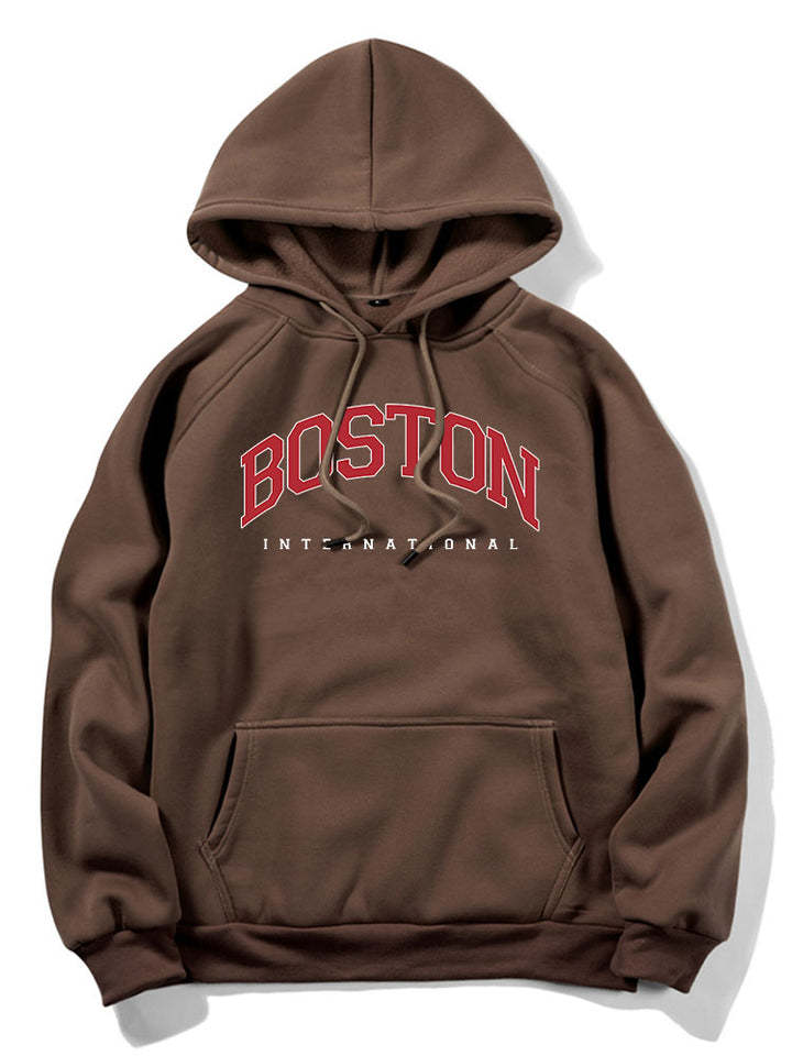 Boston Letter Print Hoodie-Vacay Outfit