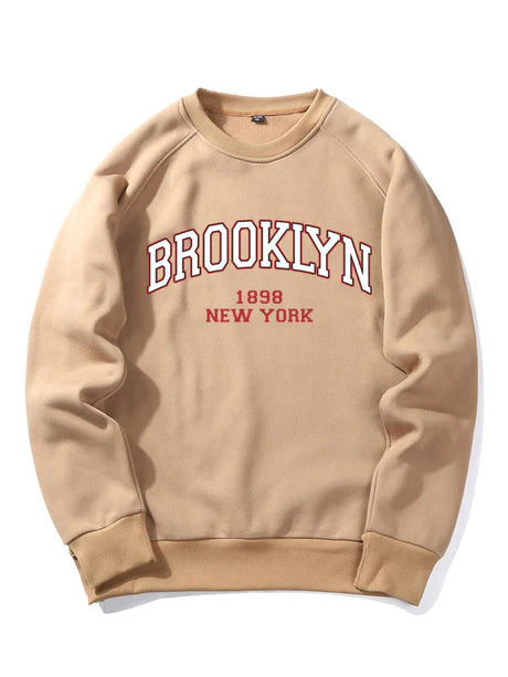 Brooklyn Letter Print Raglan Sleeve Sweatshirt-Vacay Outfit