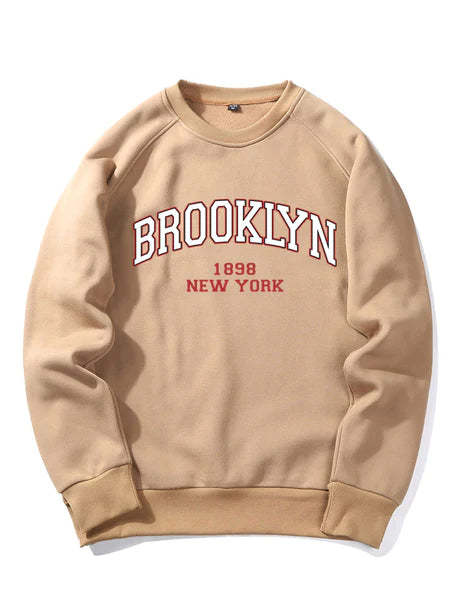Brooklyn Letter Print Raglan Sleeve Sweatshirt-Vacay Outfit