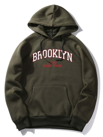 Brooklyn Letter Print Raglan Sleeve Hoodie-Vacay Outfit