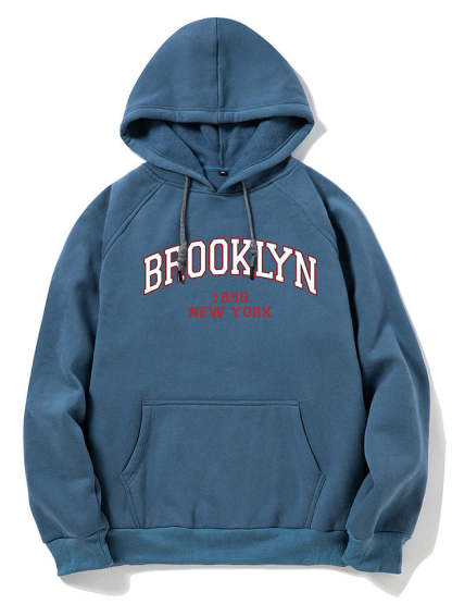 Brooklyn Letter Print Raglan Sleeve Hoodie-Vacay Outfit