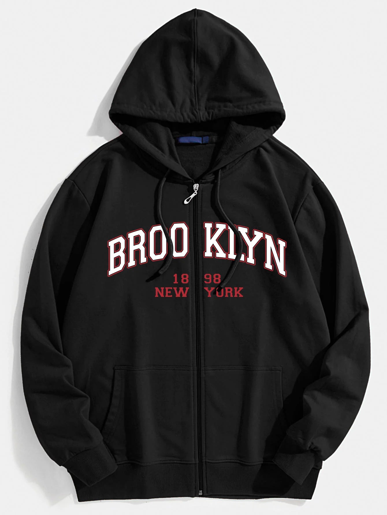 Brooklyn Print Kangaroo Pocket Zip Hoodie-Vacay Outfit