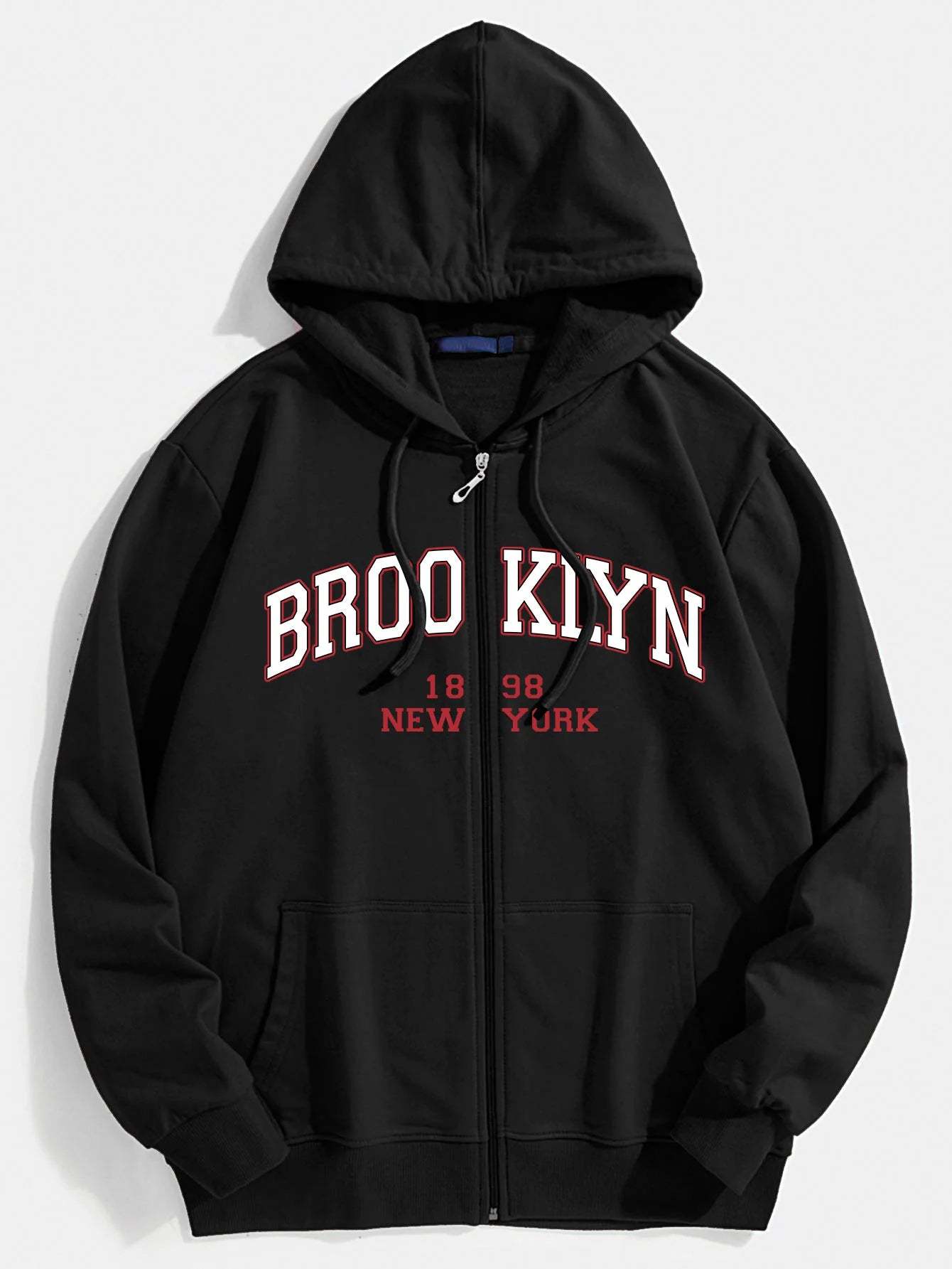 Brooklyn Print Kangaroo Pocket Zip Hoodie-Vacay Outfit