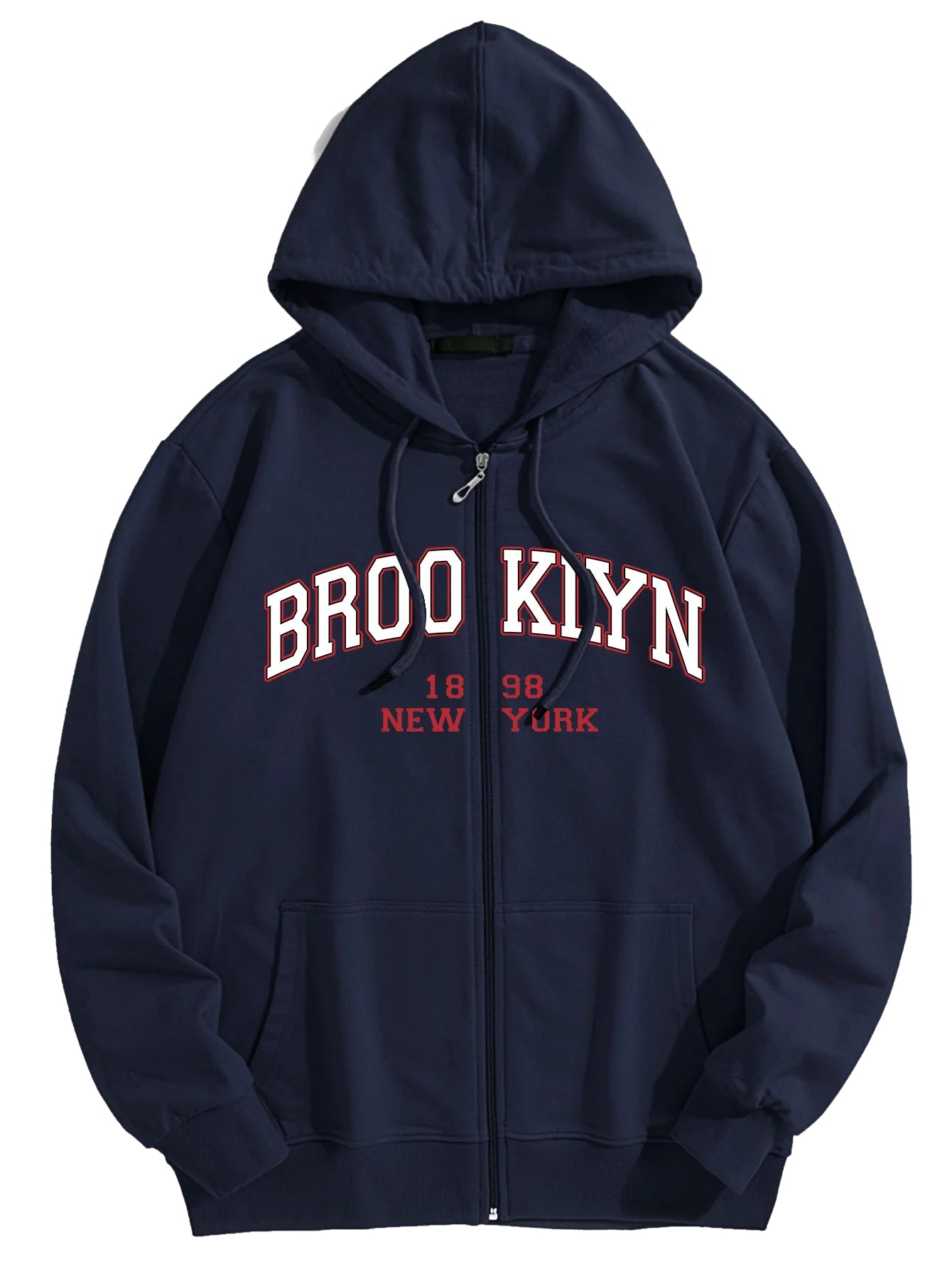 Brooklyn Print Kangaroo Pocket Zip Hoodie-Vacay Outfit