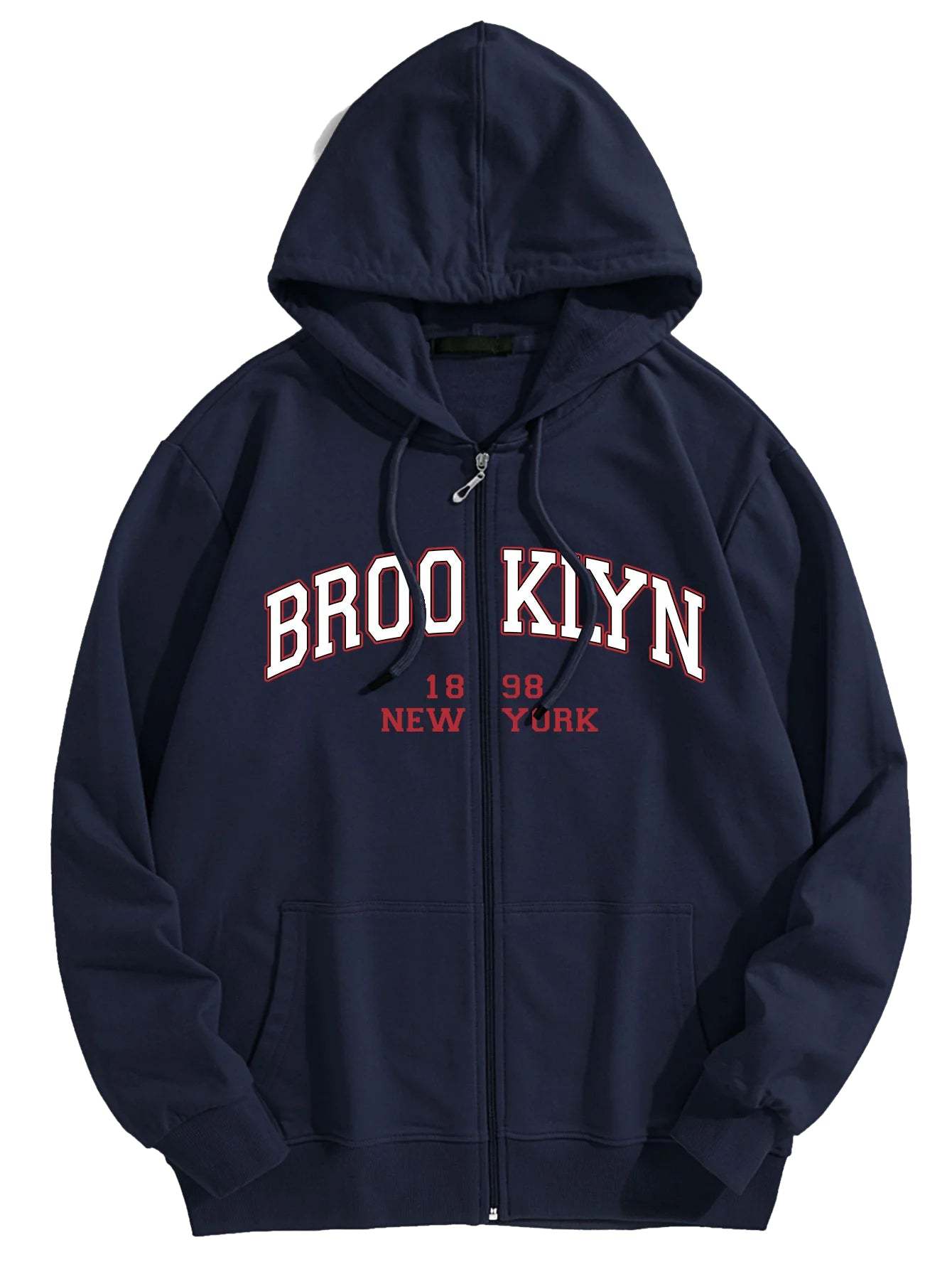 Brooklyn Print Kangaroo Pocket Zip Hoodie-Vacay Outfit