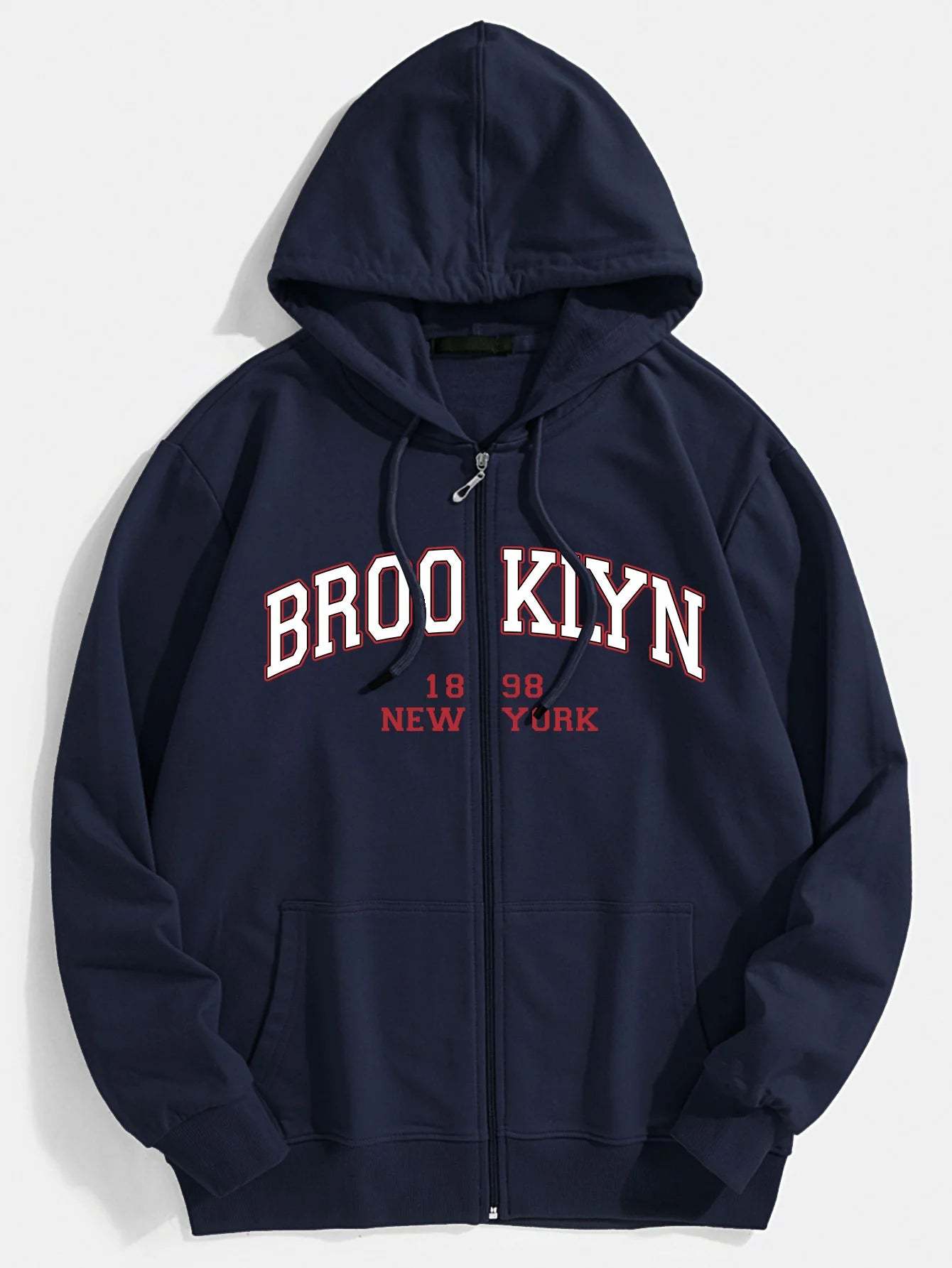 Brooklyn Print Kangaroo Pocket Zip Hoodie-Vacay Outfit
