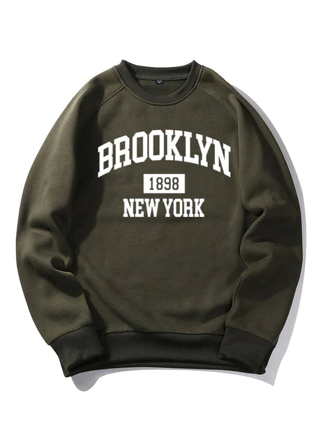 Brooklyn New York Letter Print Sweatshirt-Vacay Outfit
