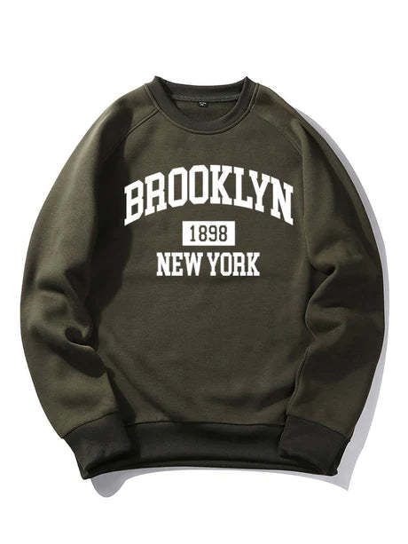 Brooklyn New York Letter Print Sweatshirt-Vacay Outfit