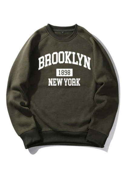 Brooklyn New York Letter Print Sweatshirt-Vacay Outfit