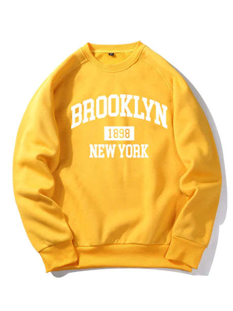 Brooklyn New York Letter Print Sweatshirt-Vacay Outfit