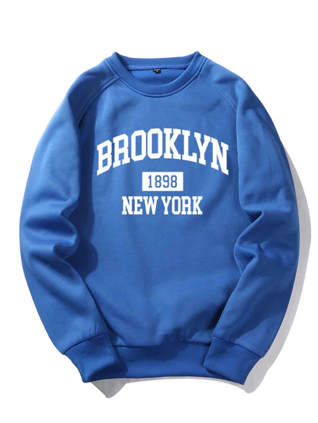Brooklyn New York Letter Print Sweatshirt-Vacay Outfit