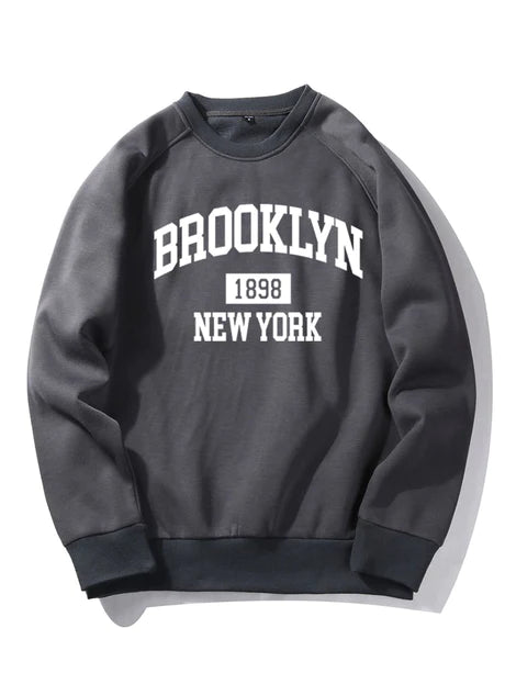 Brooklyn New York Letter Print Sweatshirt-Vacay Outfit
