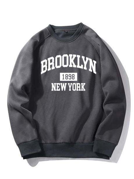 Brooklyn New York Letter Print Sweatshirt-Vacay Outfit