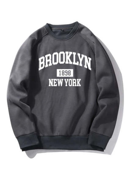 Brooklyn New York Letter Print Sweatshirt-Vacay Outfit