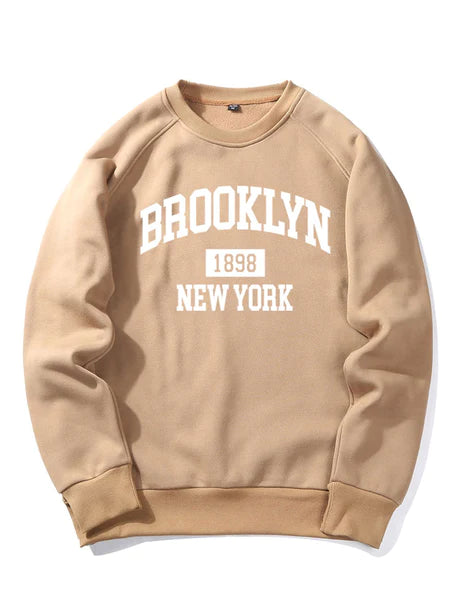 Brooklyn New York Letter Print Sweatshirt-Vacay Outfit