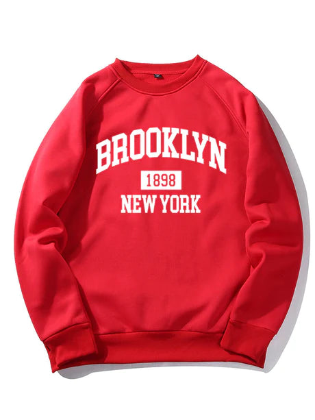 Brooklyn New York Letter Print Sweatshirt-Vacay Outfit