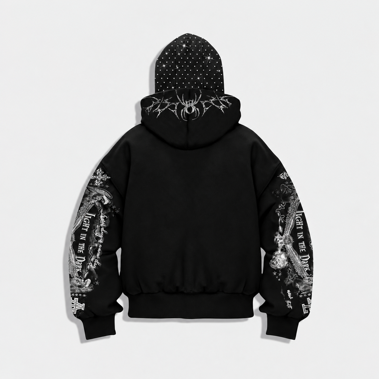 Graphic Rhinestone Hooded Zip Up Sweatshirt Jacket Y2K Style For Men