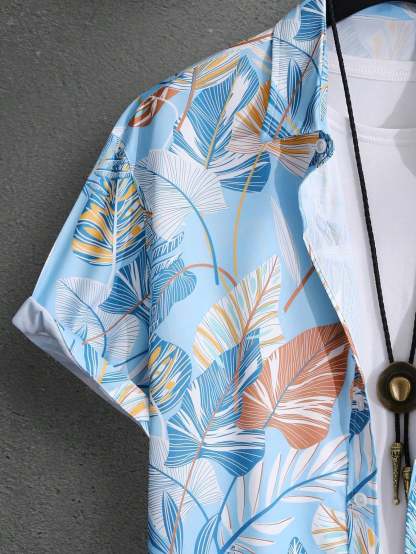 Botanical Pattern Short Sleeved Shirt And Shorts Ensemble-Vacay Outfit
