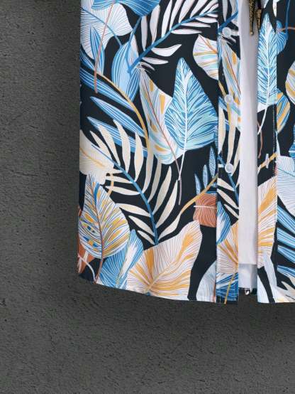 Leaf Print Short Sleeve Shirt And Shorts Set-Vacay Outfit