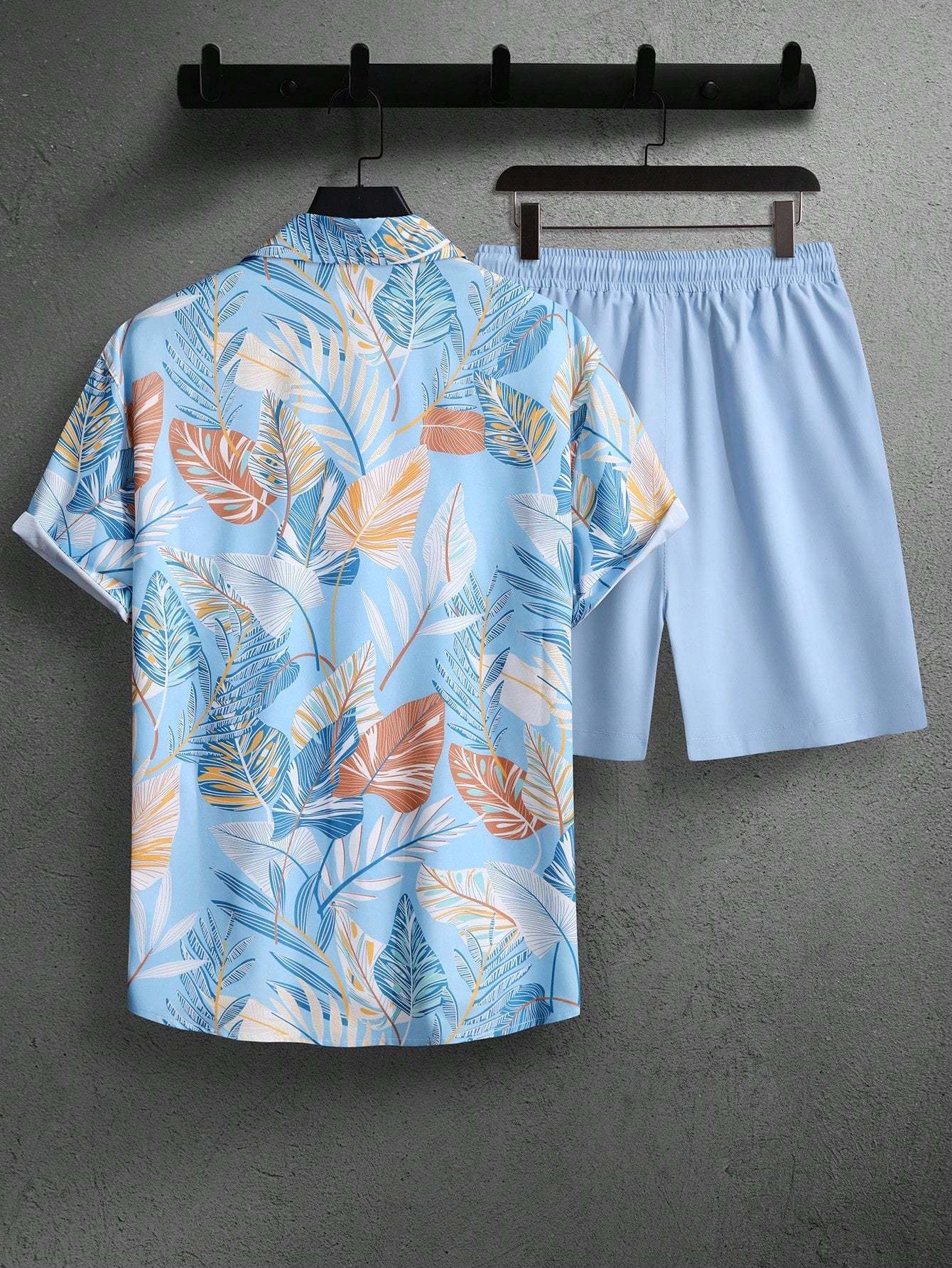 Botanical Pattern Short Sleeved Shirt And Shorts Ensemble-Vacay Outfit