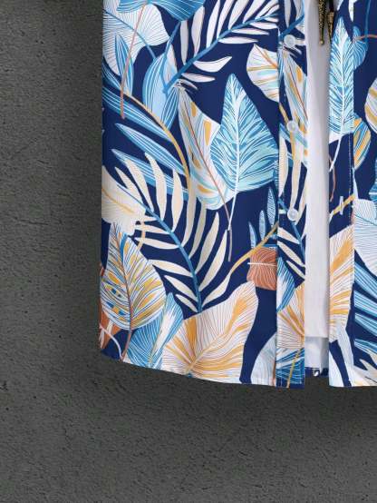 Leaf Print Short Sleeve Shirt And Shorts Set-Vacay Outfit