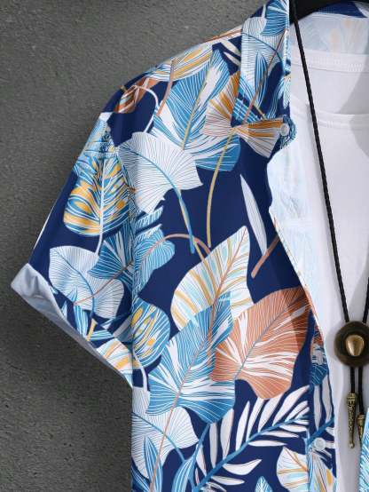 Botanical Pattern Short Sleeved Shirt And Shorts Ensemble-Vacay Outfit