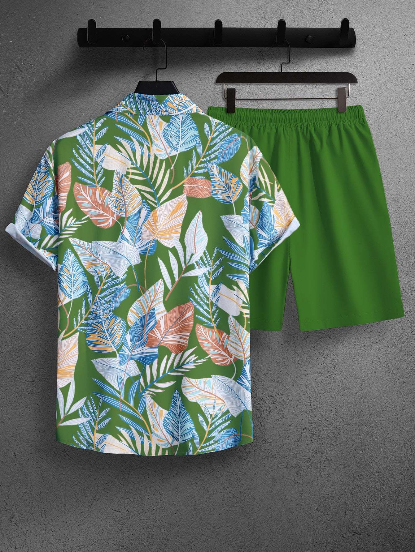 Botanical Pattern Short Sleeved Shirt And Shorts Ensemble-Vacay Outfit