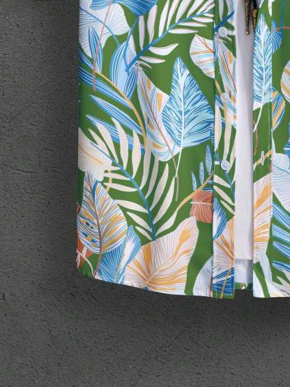 Leaf Print Short Sleeve Shirt And Shorts Set-Vacay Outfit