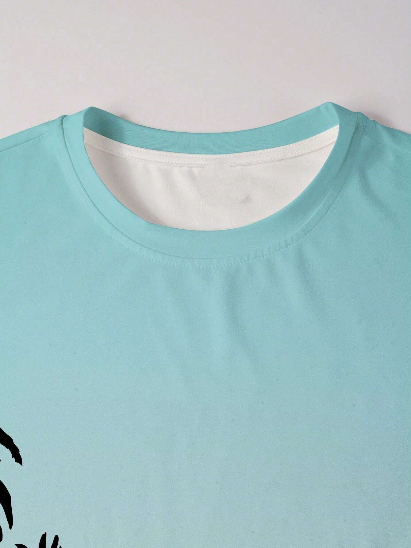 Botanical Print T Shirt With Drawstring Shorts-Vacay Outfit