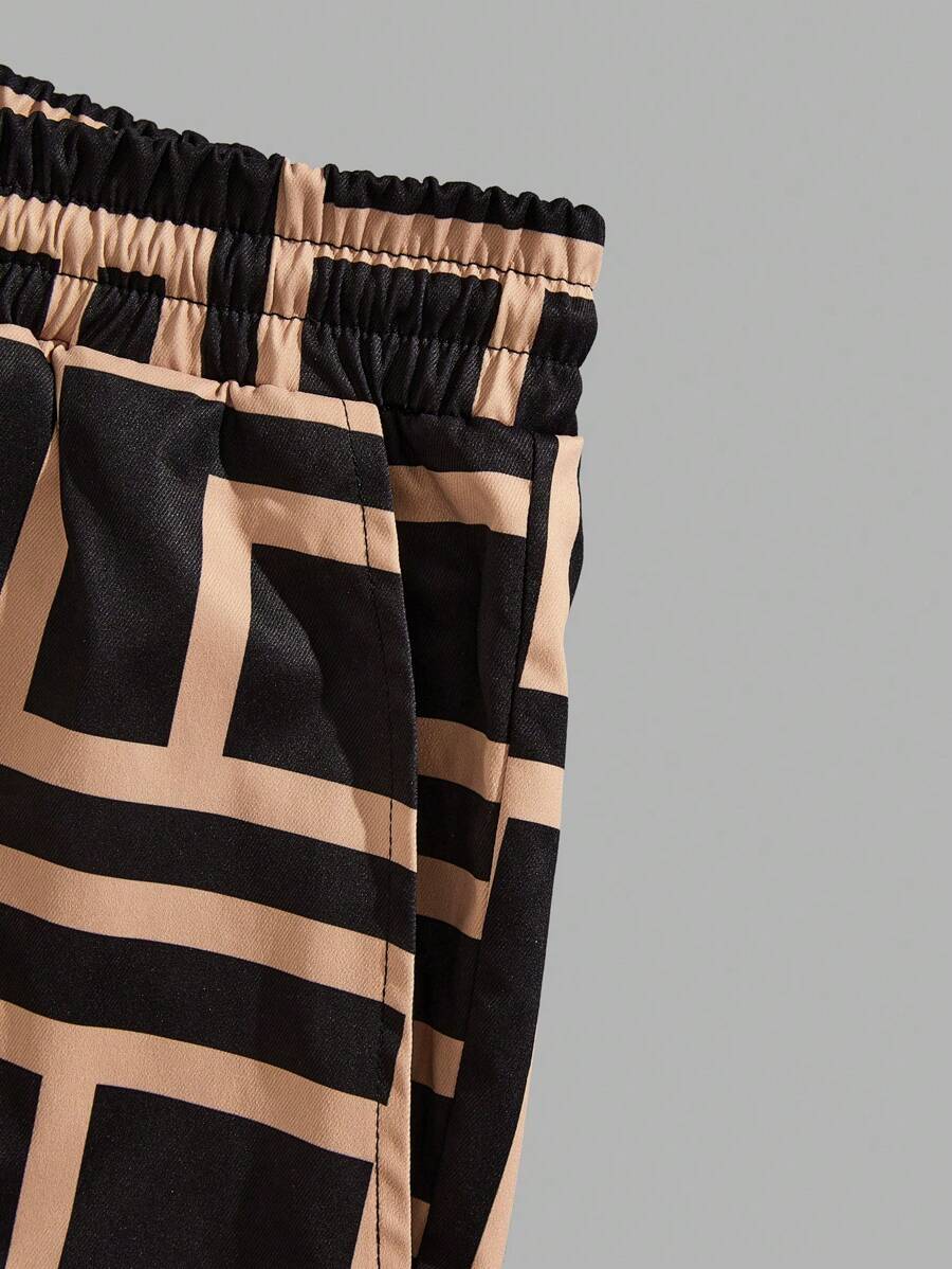 Cartoon Printed Knitted Tshirt And Woven Shorts Set-Vacay Outfit