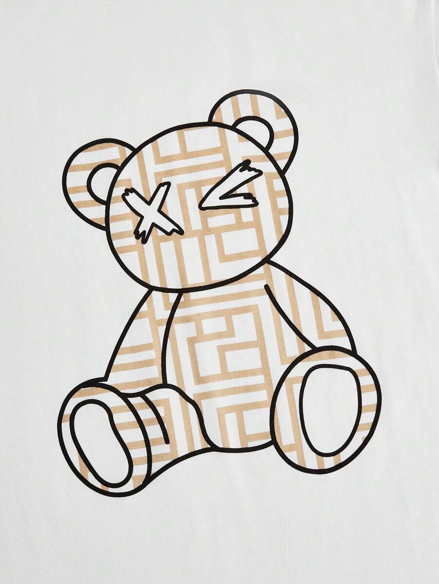 Cartoon Printed Knitted Tshirt And Woven Shorts Set-Vacay Outfit