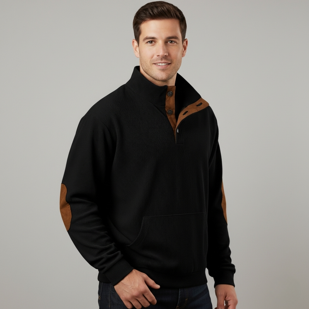 Casual Stand Collar Quarter Fall Metal Button Pullover Sweaters