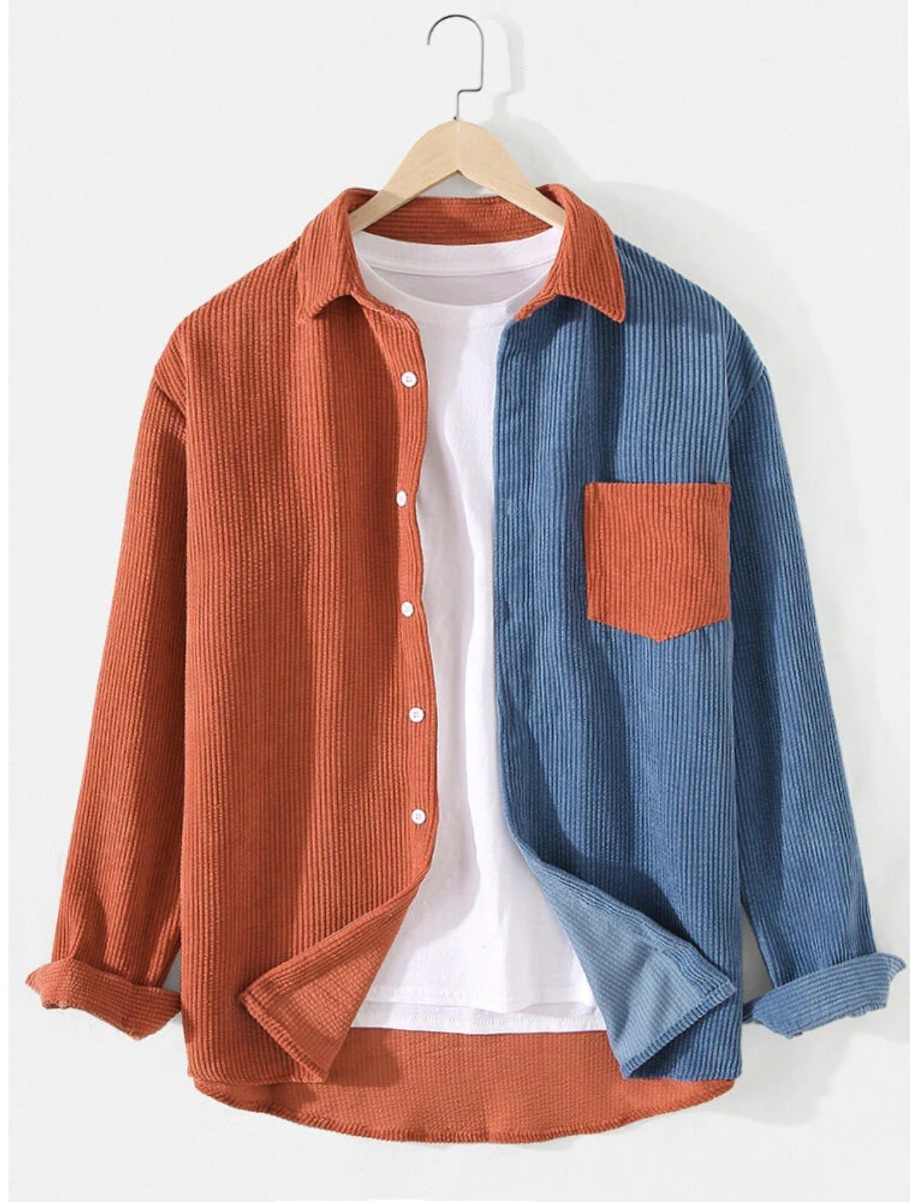 Casual Two Tone Corduroy Button Up Shirt-Vacay Outfit