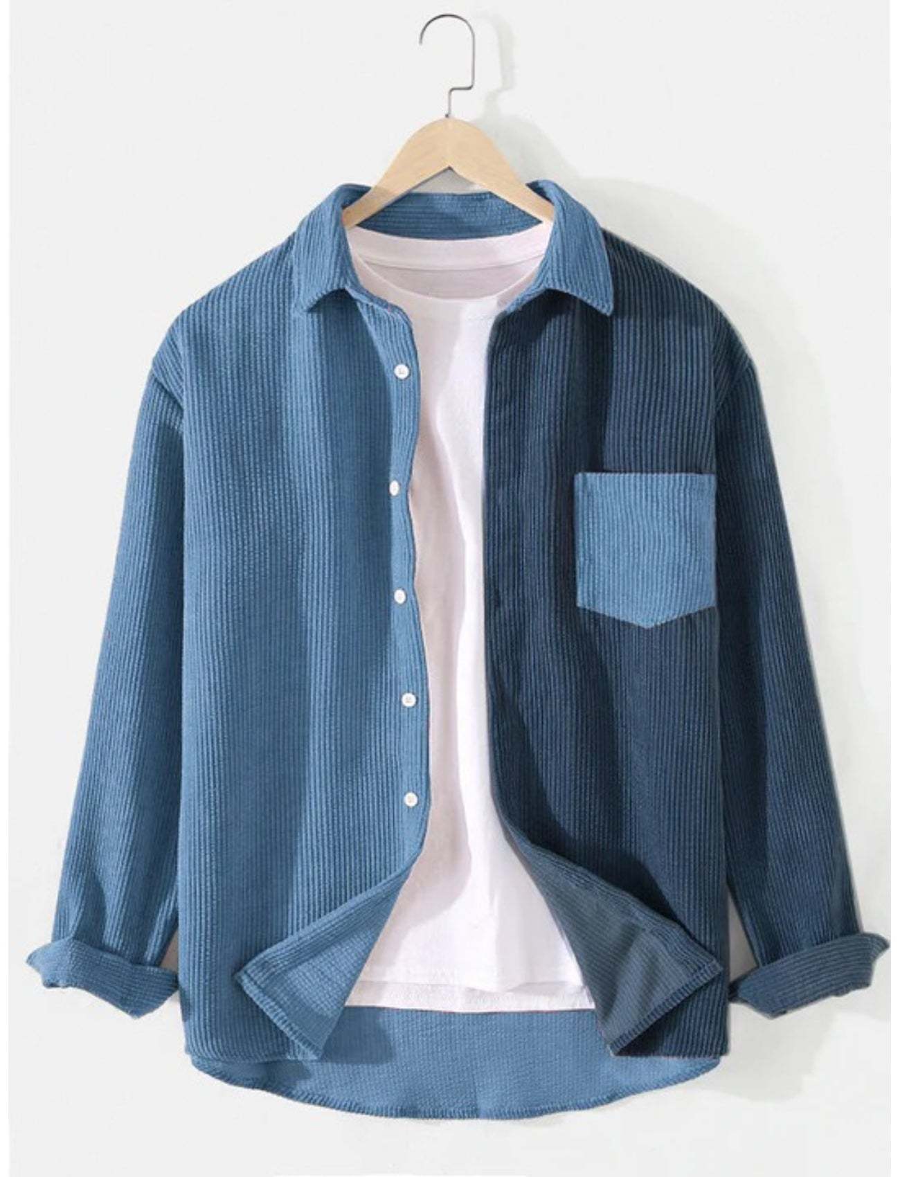 Casual Two Tone Corduroy Button Up Shirt-Vacay Outfit