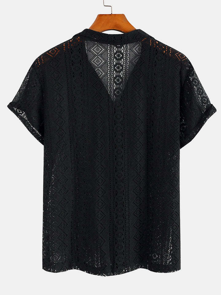 Geometry Textured Patterned Cuban Shirts-Vacay Outfit