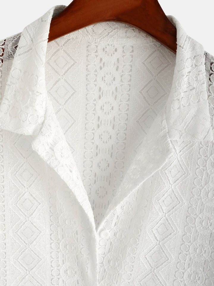 Geometry Textured Patterned Cuban Shirts-Vacay Outfit