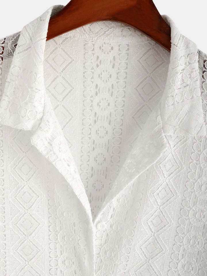 Geometry Textured Patterned Cuban Shirts-Vacay Outfit