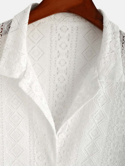 Geometry Textured Patterned Cuban Shirts-Vacay Outfit