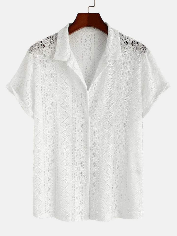 Geometry Textured Patterned Cuban Shirts-Vacay Outfit