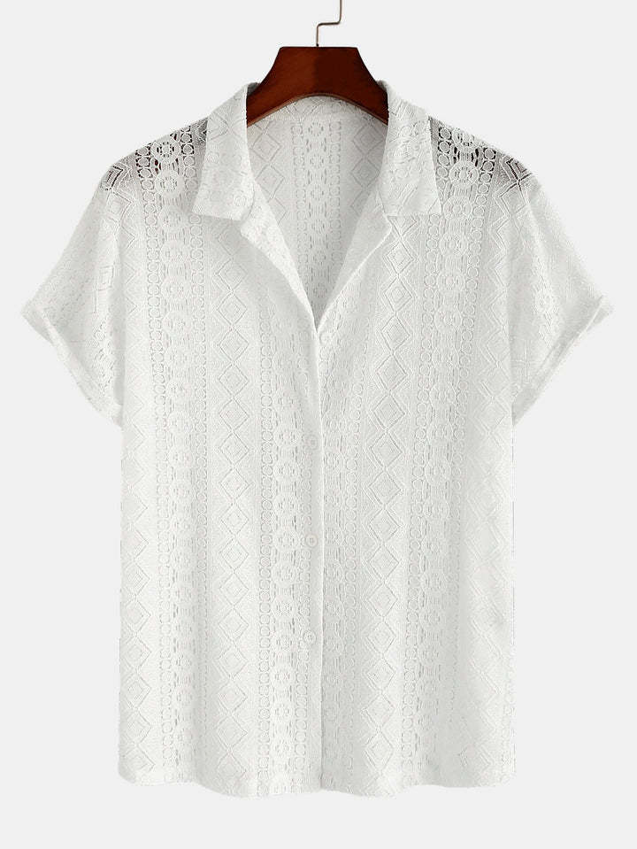 Geometry Textured Patterned Cuban Shirts-Vacay Outfit