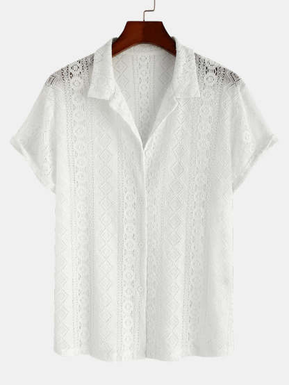 Geometry Textured Patterned Cuban Shirts-Vacay Outfit