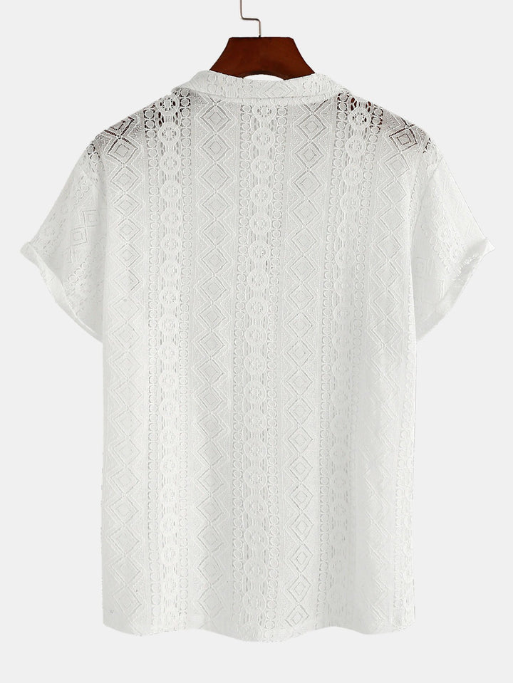 Casual Geometry Textured Cuban Shirts-Vacay Outfit