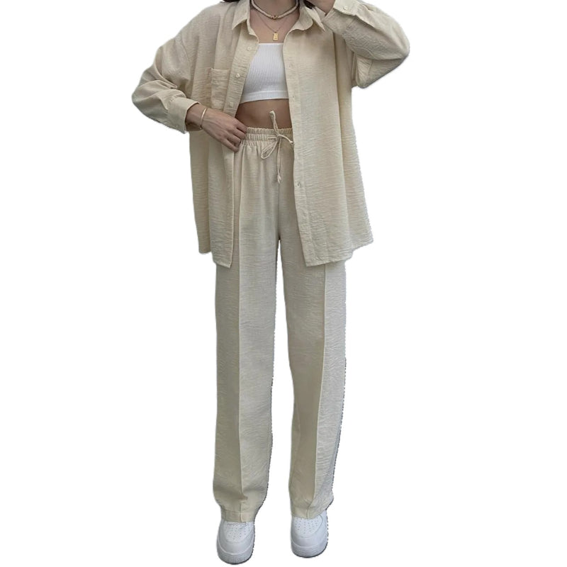 Women 2 Piece Button Down Shirt and High Waisted Pant Set-Vacay Outfit